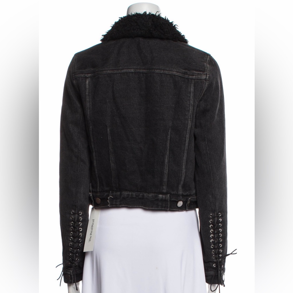 3.1 Phillip Lim Black Denim Jacket With Faux Fur Sherpa Collar Size 2